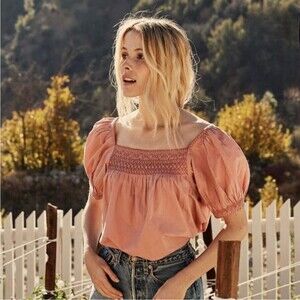 Doen Gail Blouse Petal Pink 100%Cotton PoplinPuff Sleeve